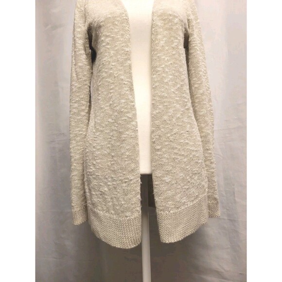 Loft Long Cardigan Womens Small Linen Silk Blend Open Front Loose Knit - Picture 3 of 10